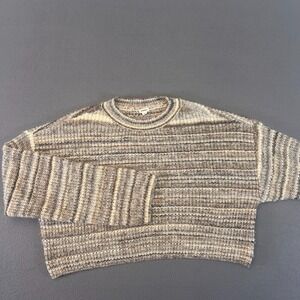 Garage Women's Cropped Sweater Sz Medium Striped Pullover Knit Beige‎ Heather